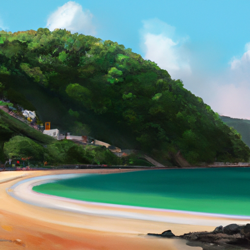 תמונה של חוף קאטה עם רקע של גבעות ירוקות ושופעות
