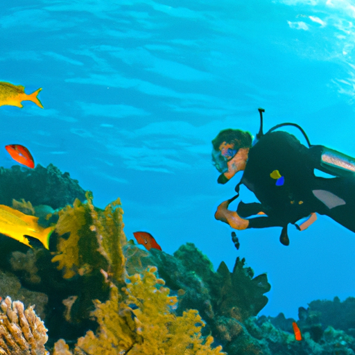 1. A scuba diver marveling at the vibrant coral reefs and exotic marine life in Eilat's underwater world.
