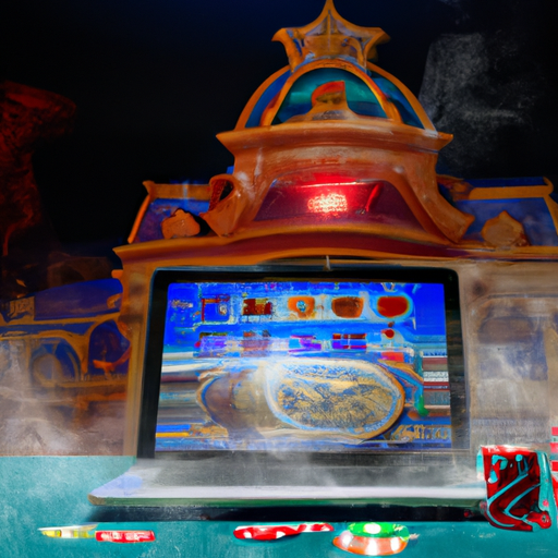 תמונה של קזינו מסורתי לצד צילום מסך של משחק פוקר מקוון